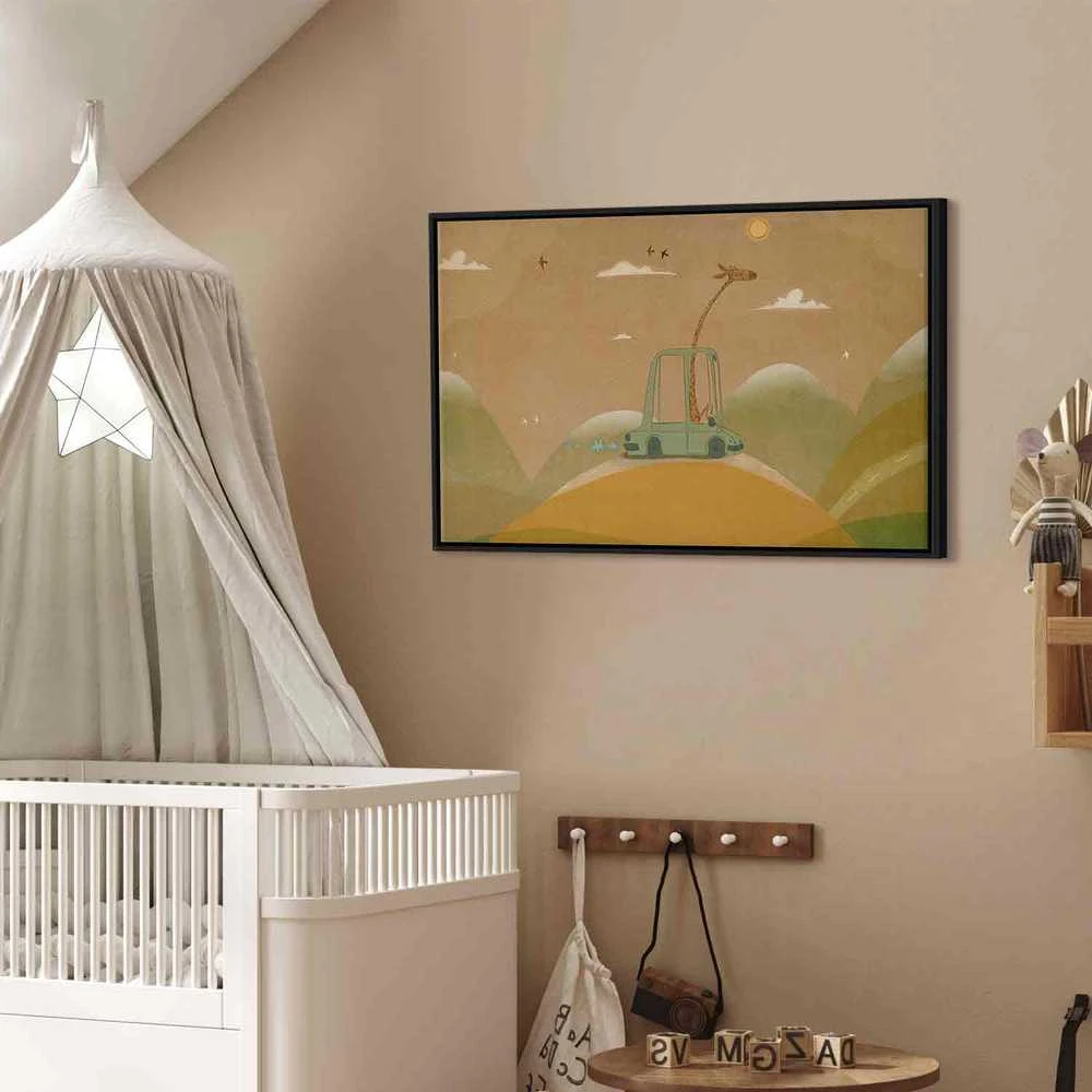 Artgeist Paveikslas - Dreamy Traveler - A Cheerful Giraffe Driving a Car on a Sunny Day