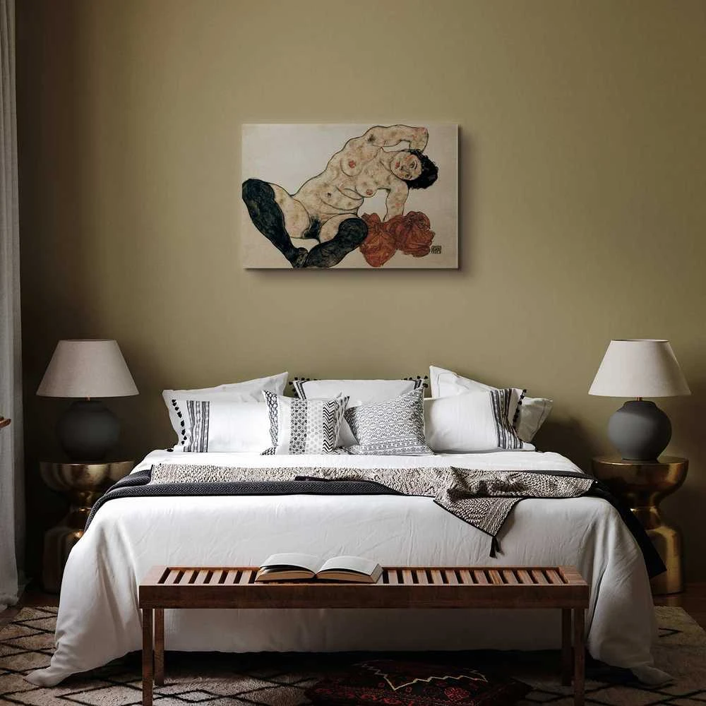 Artgeist Paveikslas - Egon Schiele – Liegender Akt mit gelbem Handtuch
