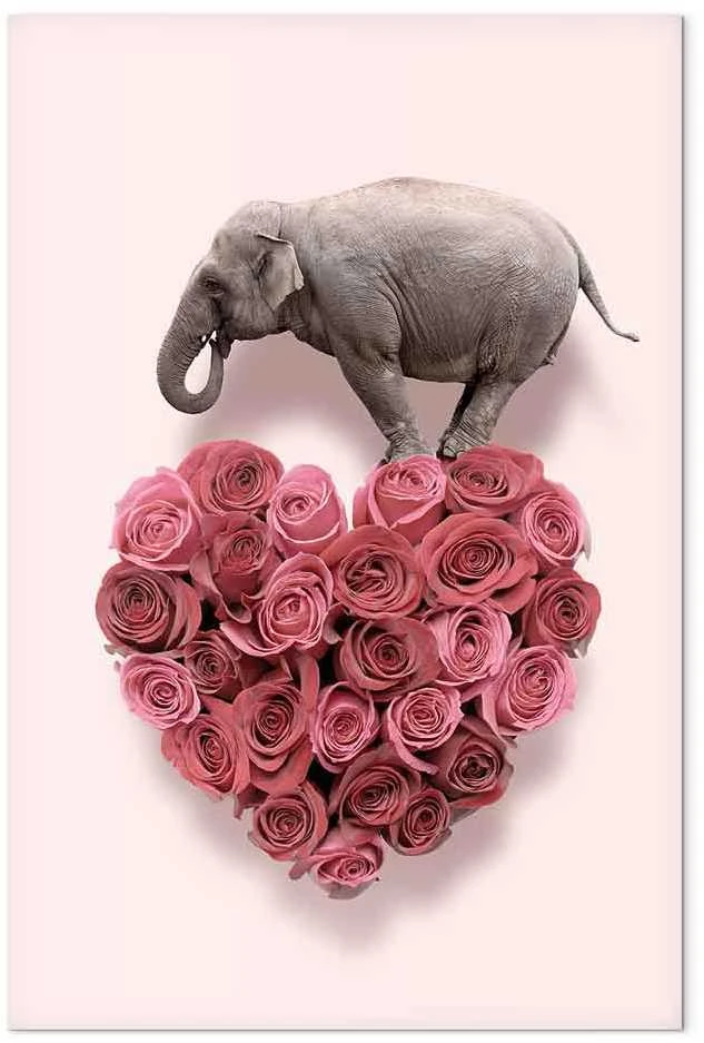 Artgeist Paveikslas - Elephant Lover (1-part) - Elephant Amid Rožinė Flowers