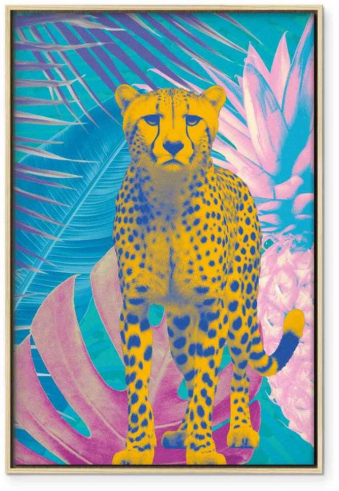 Artgeist Paveikslas - Exotic Leopard - Colorful Portrait of a Cheetah Against Tropical Leaves