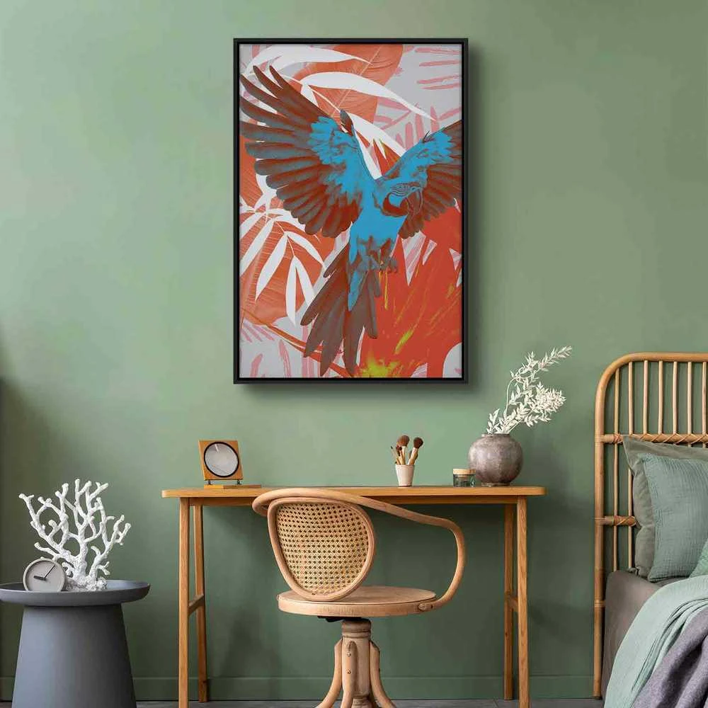Artgeist Paveikslas - Exotic Wings - Parrot Among Abstract Leaf Patterns