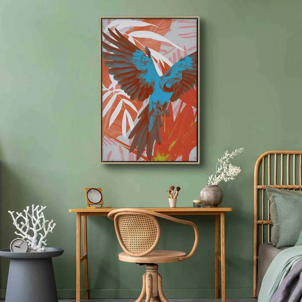 Artgeist Paveikslas - Exotic Wings - Parrot Among Abstract Leaf Patterns