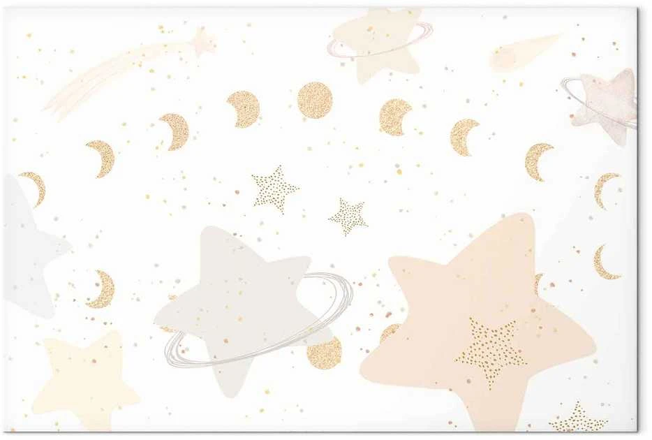 Artgeist Paveikslas - Fairy-Tale Galaxy - Phases of the Moon in Geltona Tones Among Stars in rusvai gelsvas and Ash Colors with Stardust