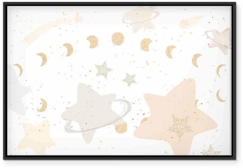 Artgeist Paveikslas - Fairy-Tale Galaxy - Phases of the Moon in Geltona Tones Among Stars in rusvai gelsvas and Ash Colors with Stardust