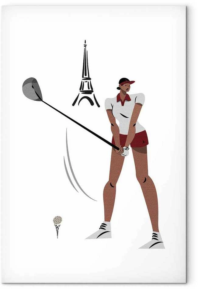 Artgeist Paveikslas - Female Golfer With the Eiffel Tower in the Background - Illustration
