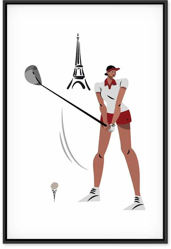 Artgeist Paveikslas - Female Golfer With the Eiffel Tower in the Background - Illustration