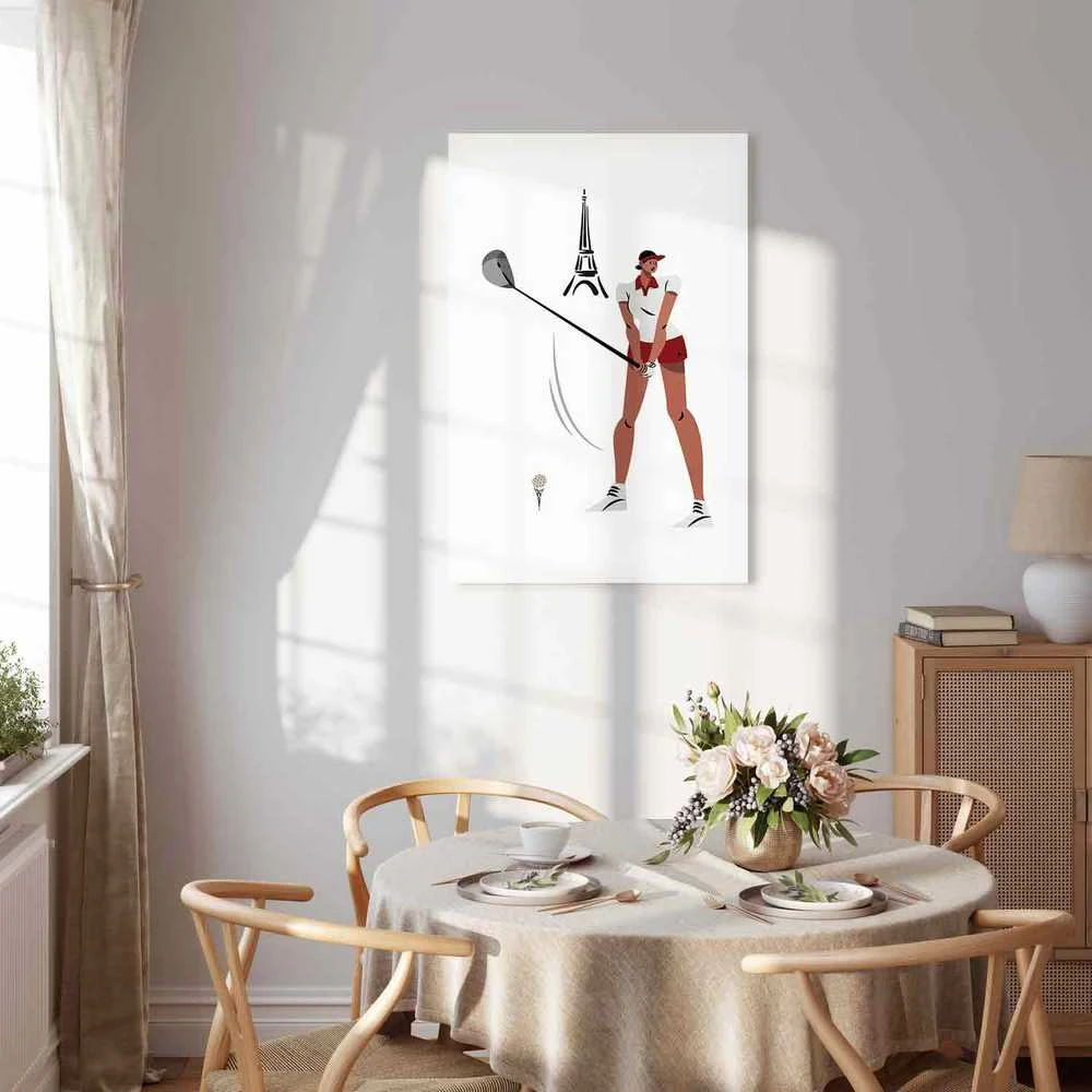 Artgeist Paveikslas - Female Golfer With the Eiffel Tower in the Background - Illustration