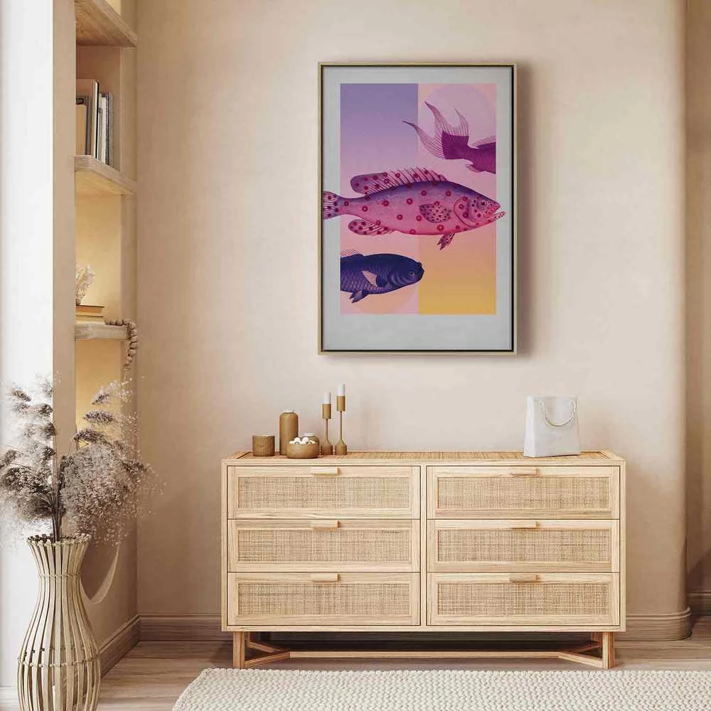 Artgeist Paveikslas - Fish in Pastels - Stylized Fish Against Gradient Shapes