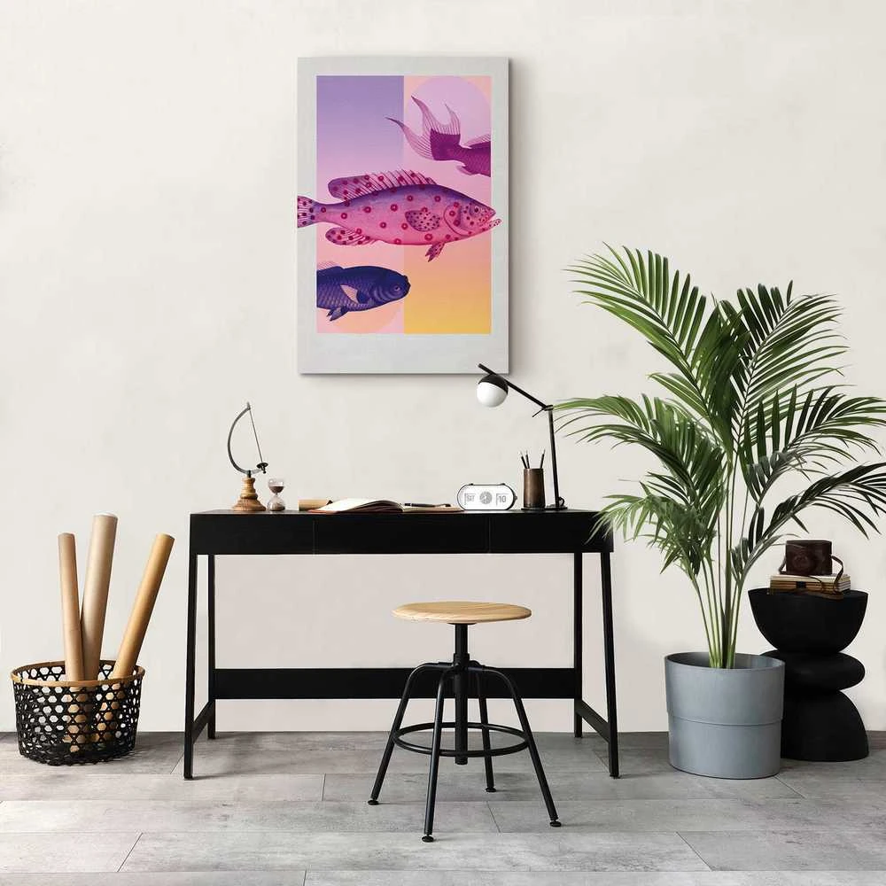Artgeist Paveikslas - Fish in Pastels - Stylized Fish Against Gradient Shapes
