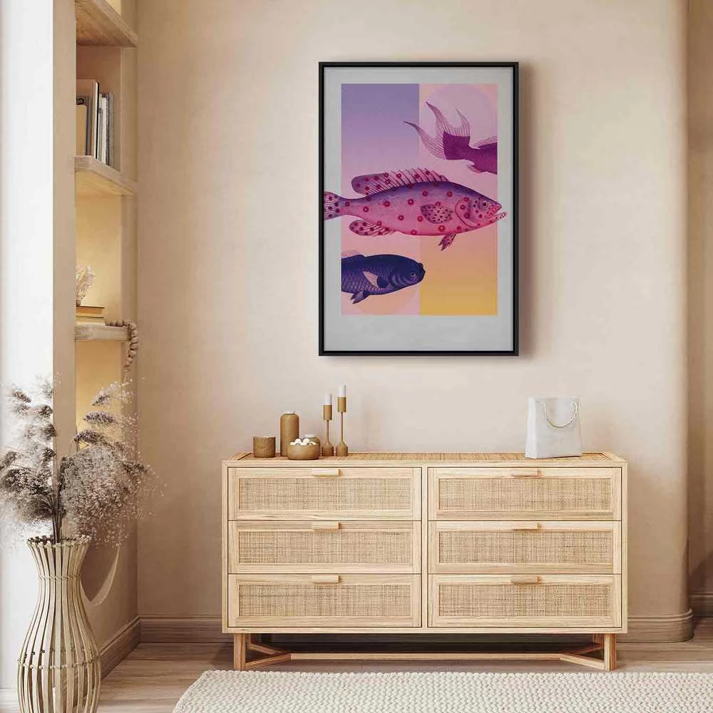 Artgeist Paveikslas - Fish in Pastels - Stylized Fish Against Gradient Shapes