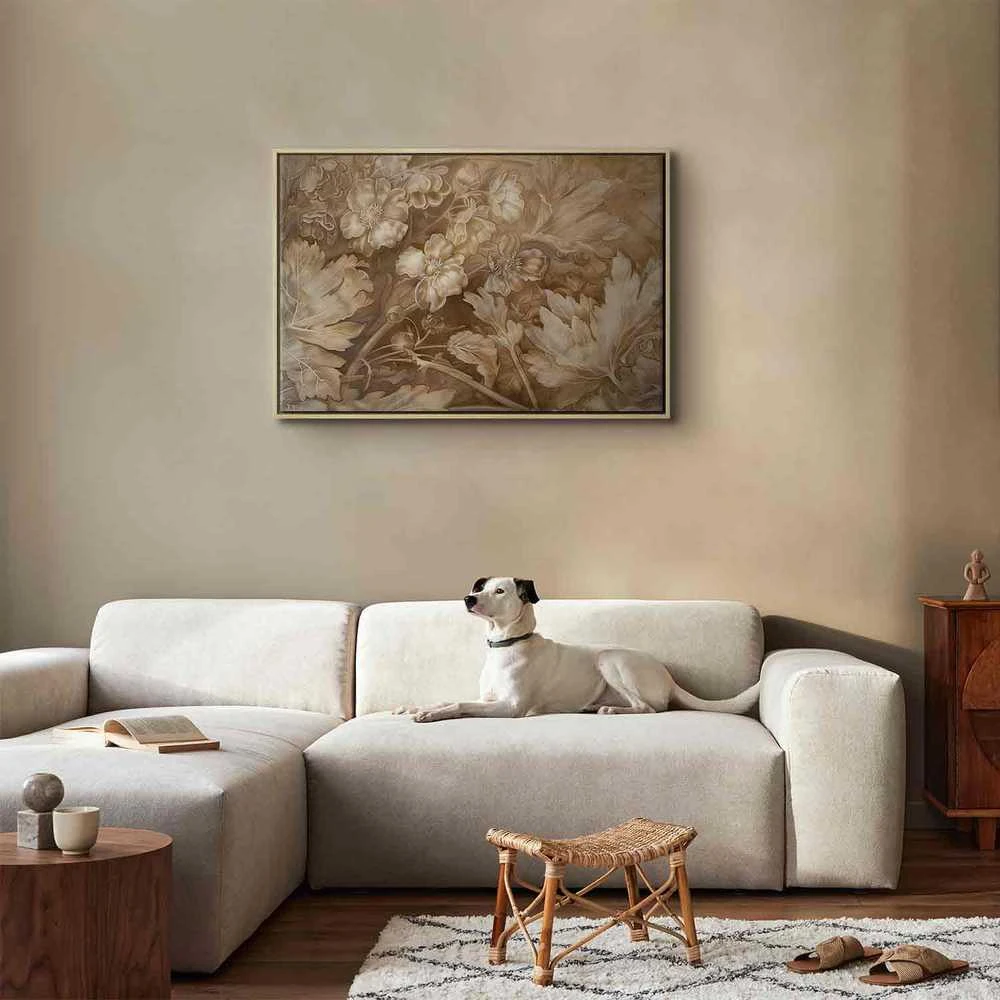 Artgeist Paveikslas - Floral Ornaments Carved in Delicate Sepia and Brown Shades