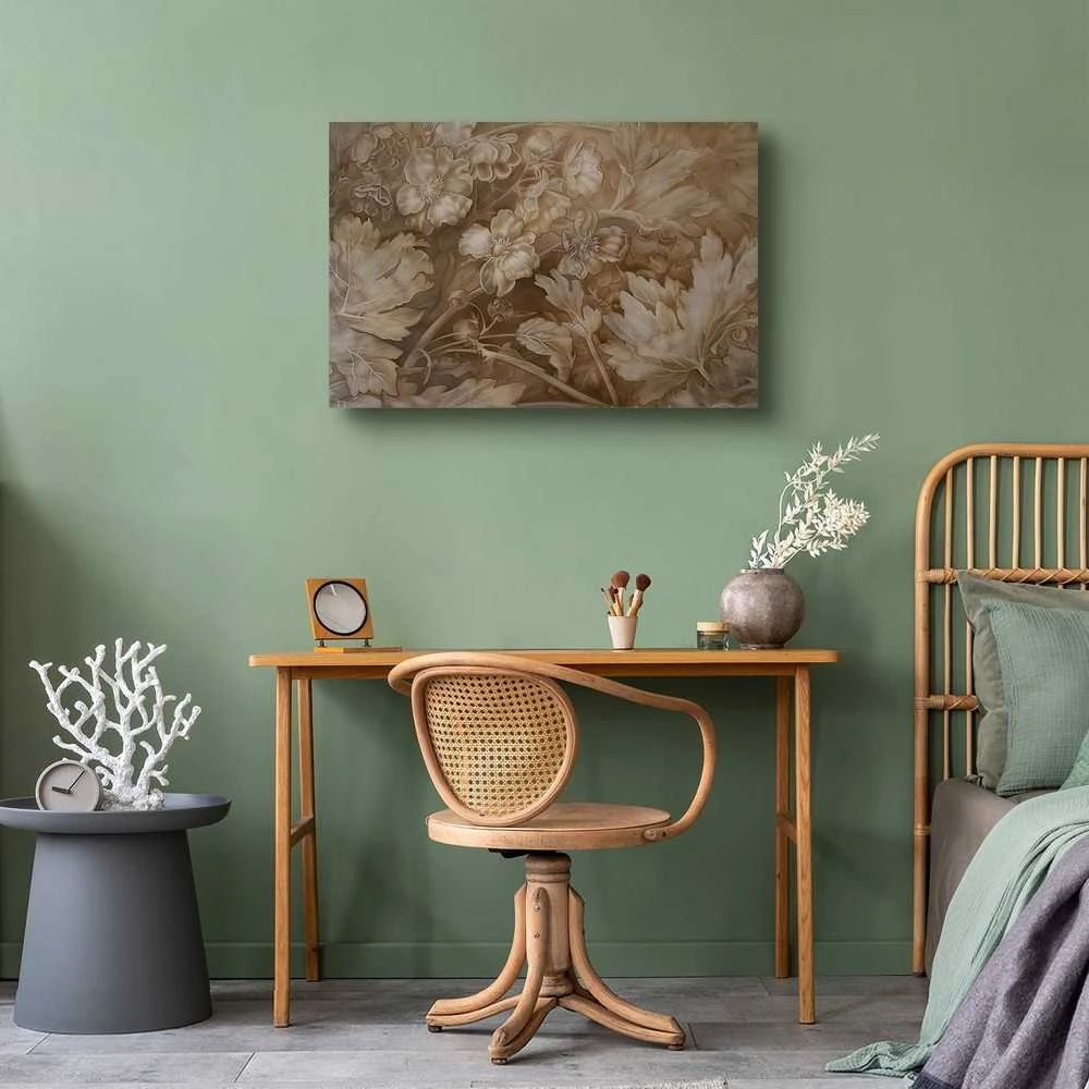 Artgeist Paveikslas - Floral Ornaments Carved in Delicate Sepia and Brown Shades