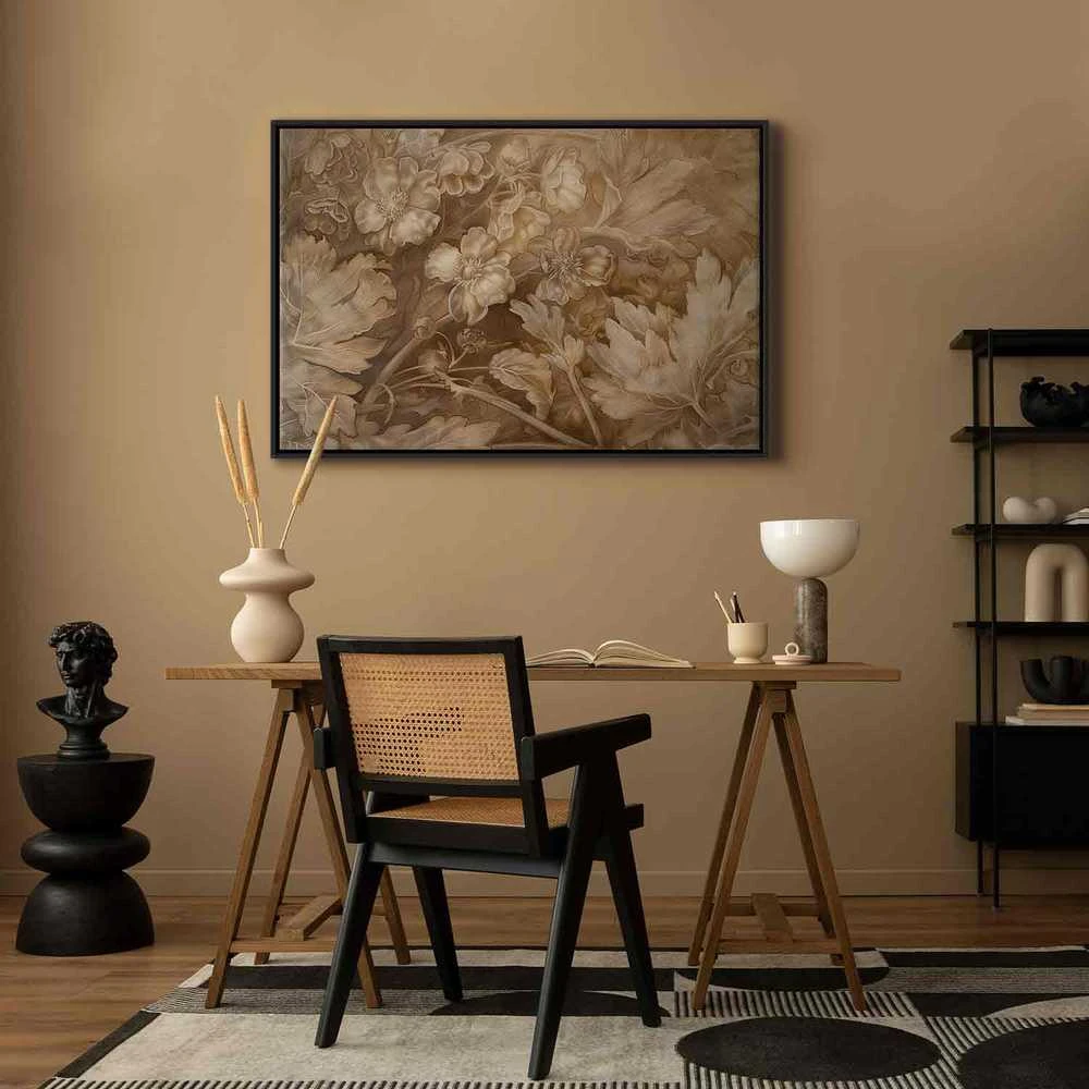 Artgeist Paveikslas - Floral Ornaments Carved in Delicate Sepia and Brown Shades