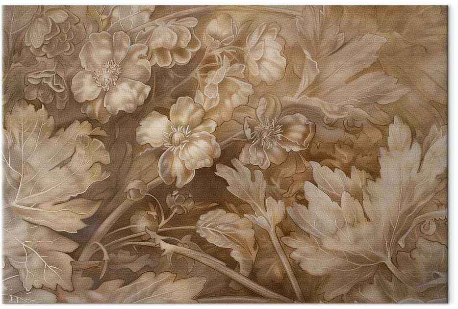 Artgeist Paveikslas - Floral Ornaments Carved in Delicate Sepia and Brown Shades