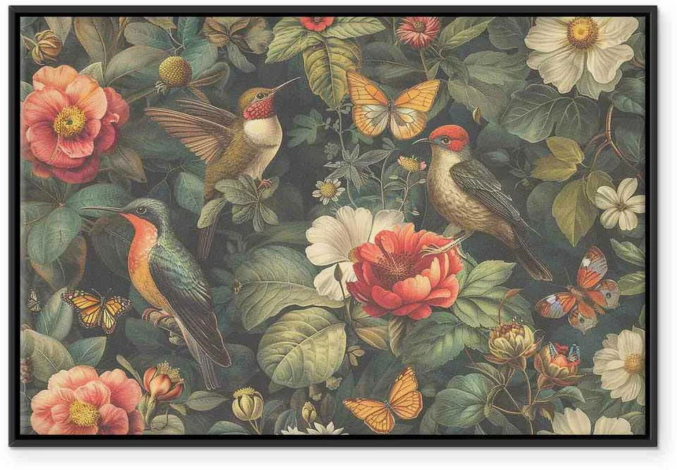 Artgeist Paveikslas - Flowers, birds and butterflies – vintage-style illustration