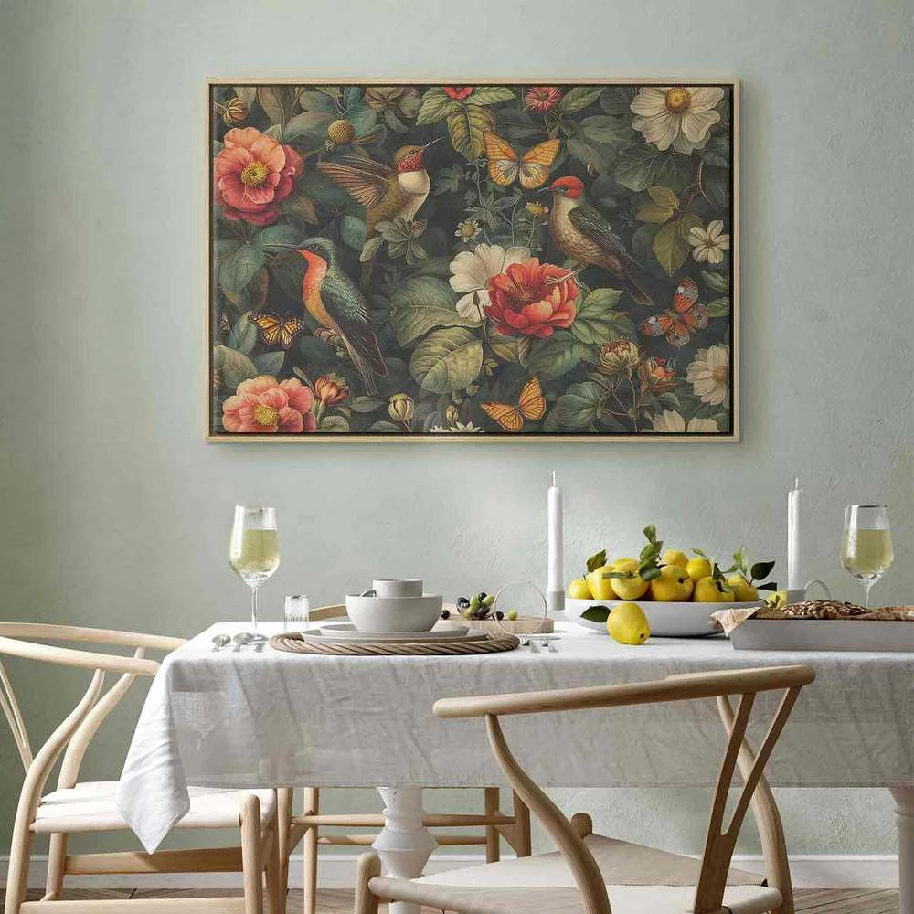 Artgeist Paveikslas - Flowers, birds and butterflies – vintage-style illustration