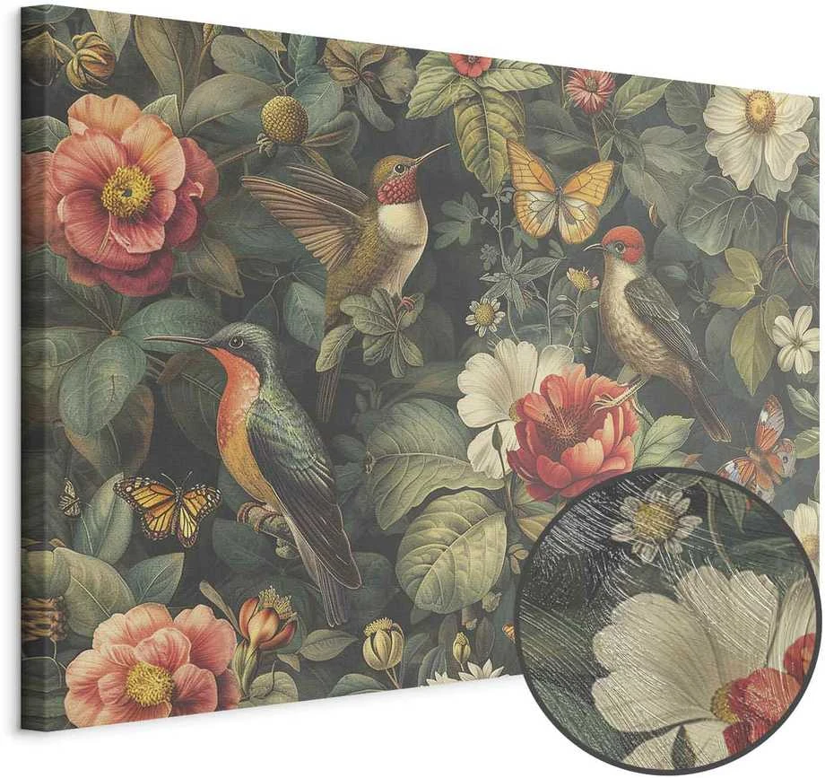 Artgeist Paveikslas - Flowers, birds and butterflies – vintage-style illustration