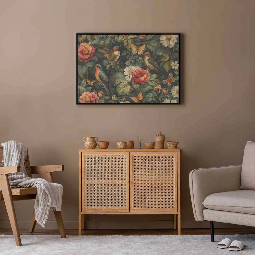 Artgeist Paveikslas - Flowers, birds and butterflies – vintage-style illustration