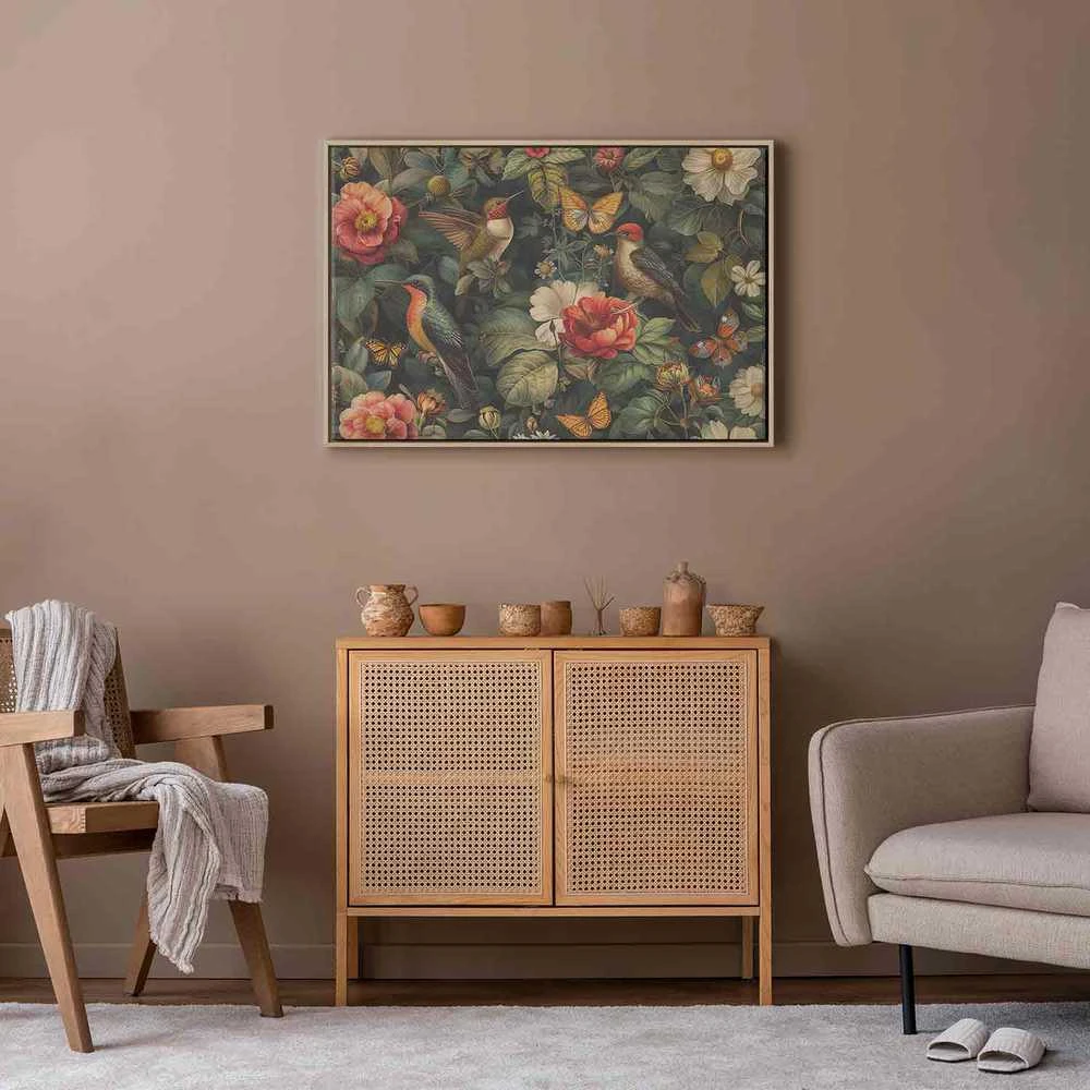Artgeist Paveikslas - Flowers, birds and butterflies – vintage-style illustration