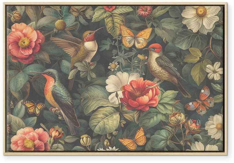 Artgeist Paveikslas - Flowers, birds and butterflies – vintage-style illustration