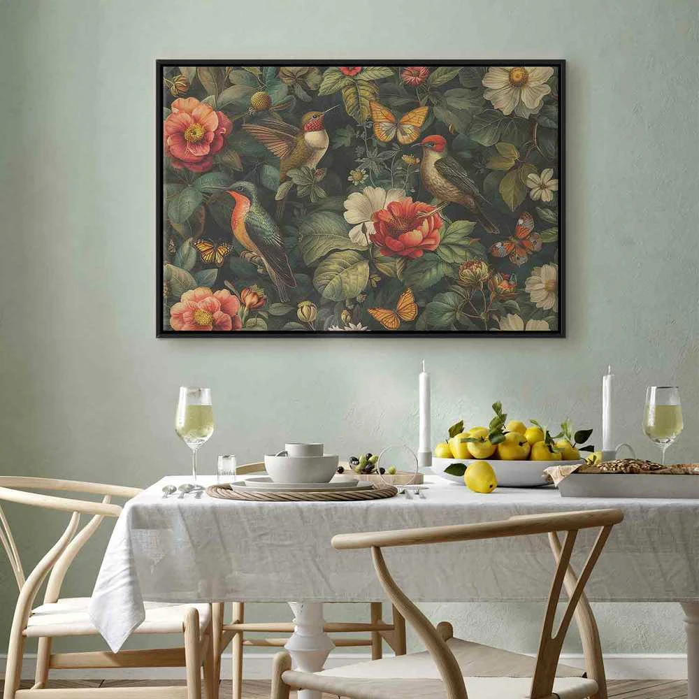 Artgeist Paveikslas - Flowers, birds and butterflies – vintage-style illustration