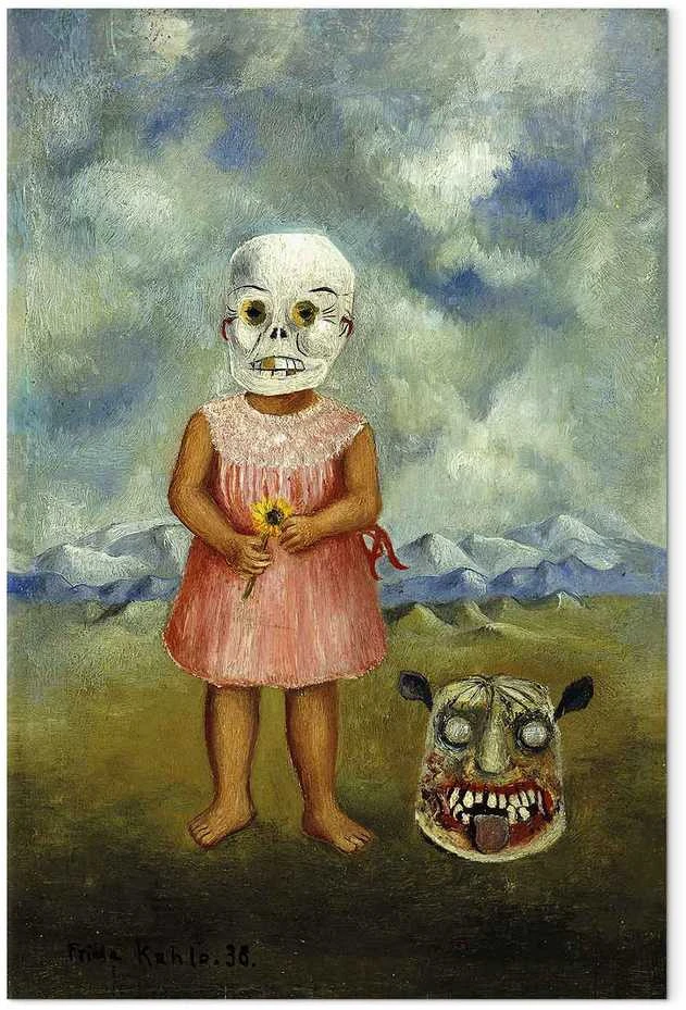 Artgeist Paveikslas - Frida Kahlo – Girl with Death Mask (She Plays Alone)