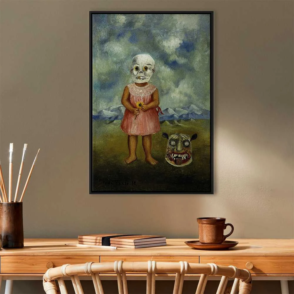 Artgeist Paveikslas - Frida Kahlo – Girl with Death Mask (She Plays Alone)