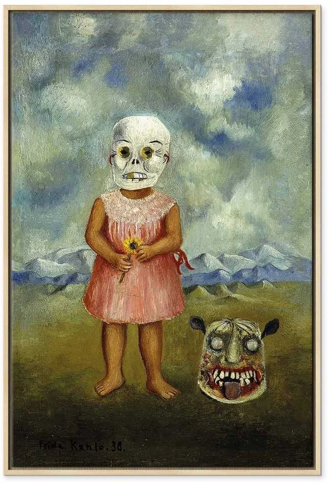 Artgeist Paveikslas - Frida Kahlo – Girl with Death Mask (She Plays Alone)
