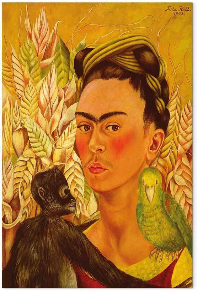 Artgeist Paveikslas - Frida Kahlo – Self-Portrait with Monkey and Parrot