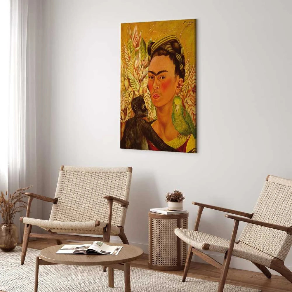 Artgeist Paveikslas - Frida Kahlo – Self-Portrait with Monkey and Parrot