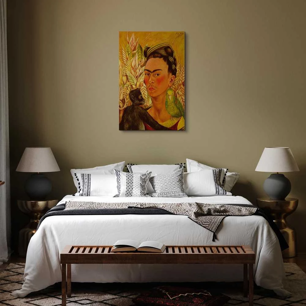 Artgeist Paveikslas - Frida Kahlo – Self-Portrait with Monkey and Parrot