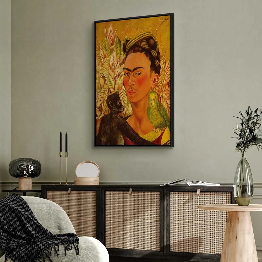 Artgeist Paveikslas - Frida Kahlo – Self-Portrait with Monkey and Parrot