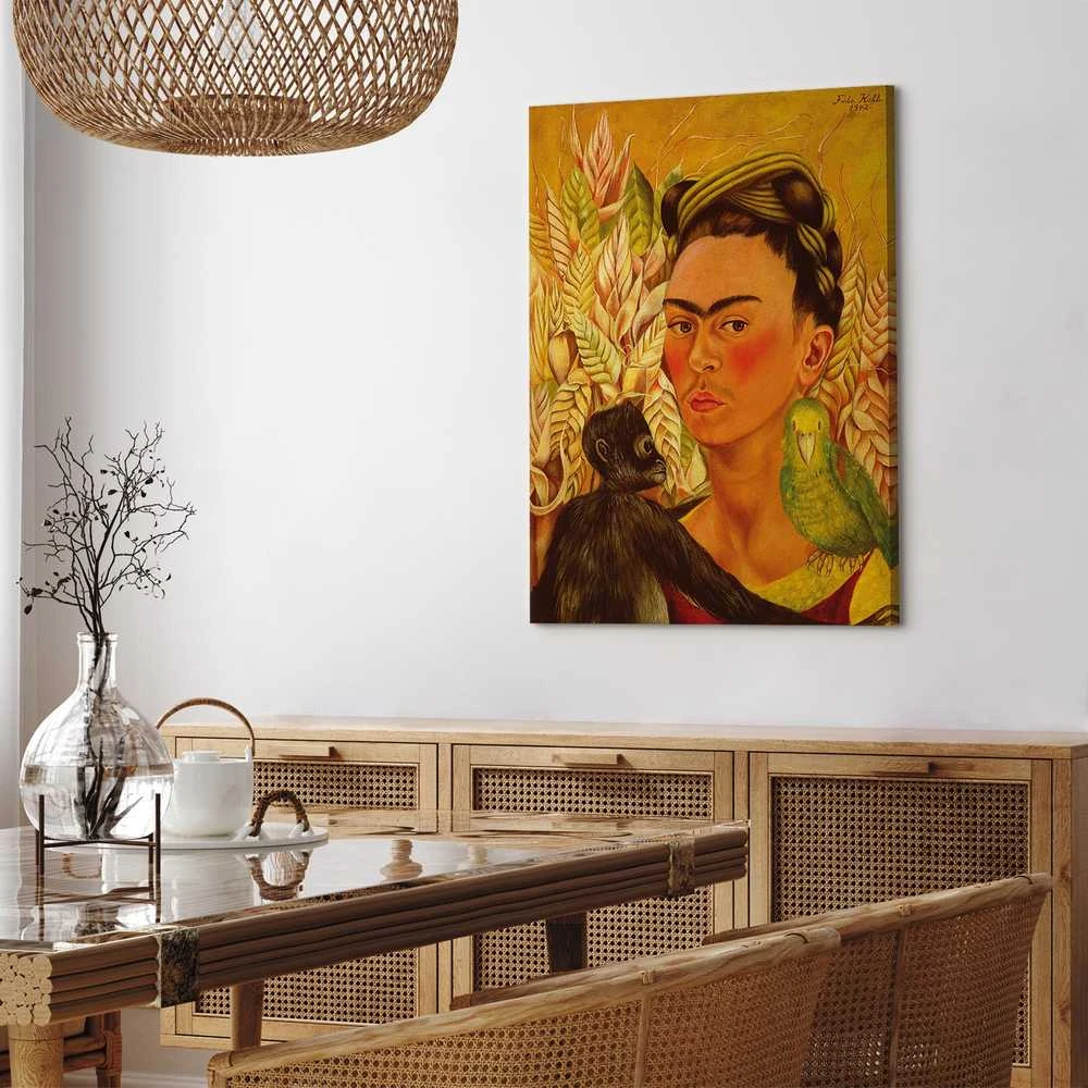 Artgeist Paveikslas - Frida Kahlo – Self-Portrait with Monkey and Parrot