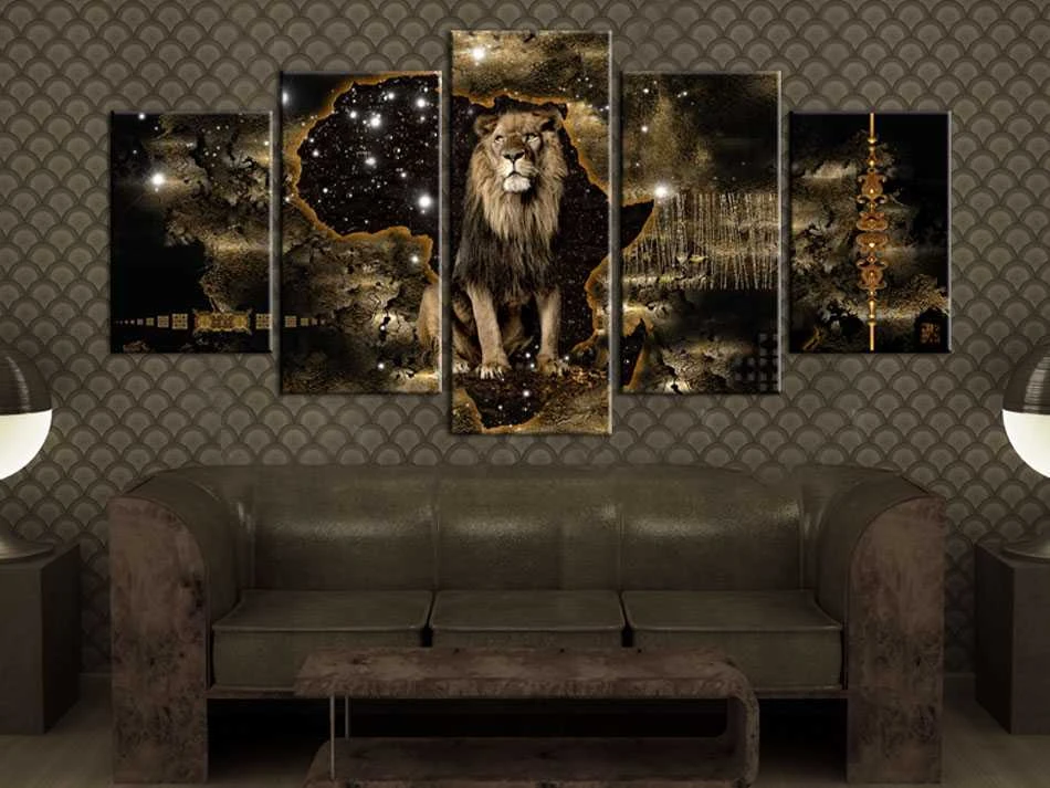 Artgeist Paveikslas - Golden Lion (5 Parts) Wide