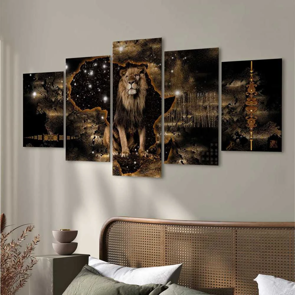 Artgeist Paveikslas - Golden Lion (5 Parts) Wide