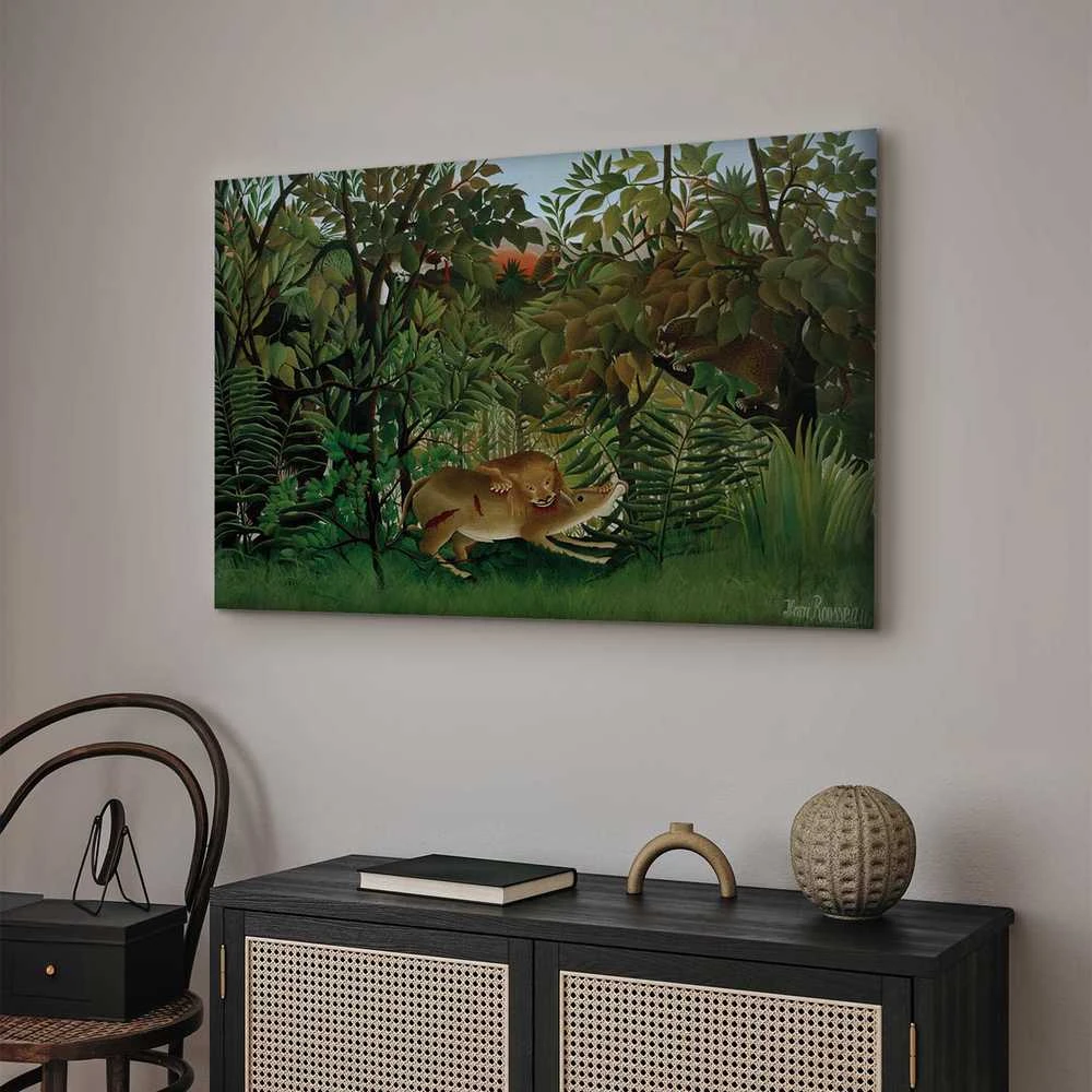Artgeist Paveikslas - Henri Rousseau – Le Lion ayant faim se jette sur l'Antilope
