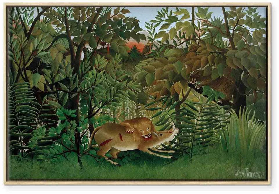 Artgeist Paveikslas - Henri Rousseau – Le Lion ayant faim se jette sur l'Antilope