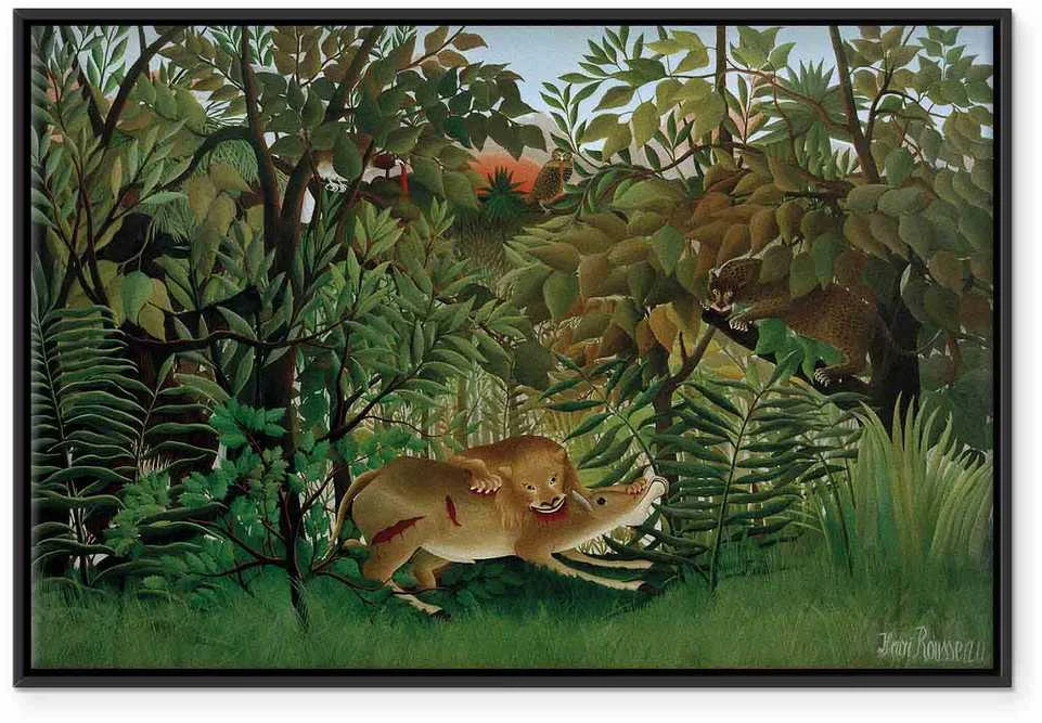 Artgeist Paveikslas - Henri Rousseau – Le Lion ayant faim se jette sur l'Antilope