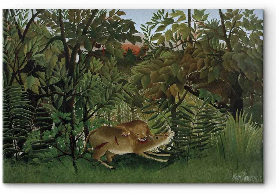Artgeist Paveikslas - Henri Rousseau – Le Lion ayant faim se jette sur l'Antilope
