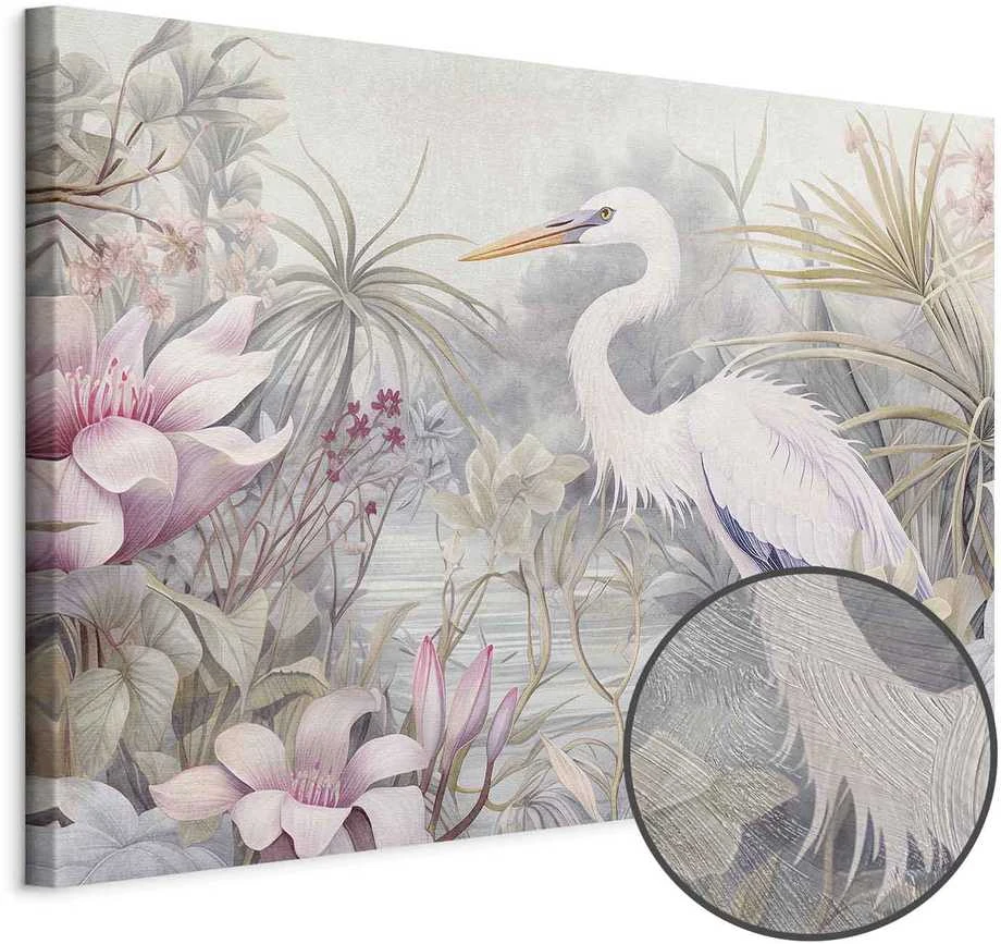 Artgeist Paveikslas - Heron wading in a pond - illustration in bright colours