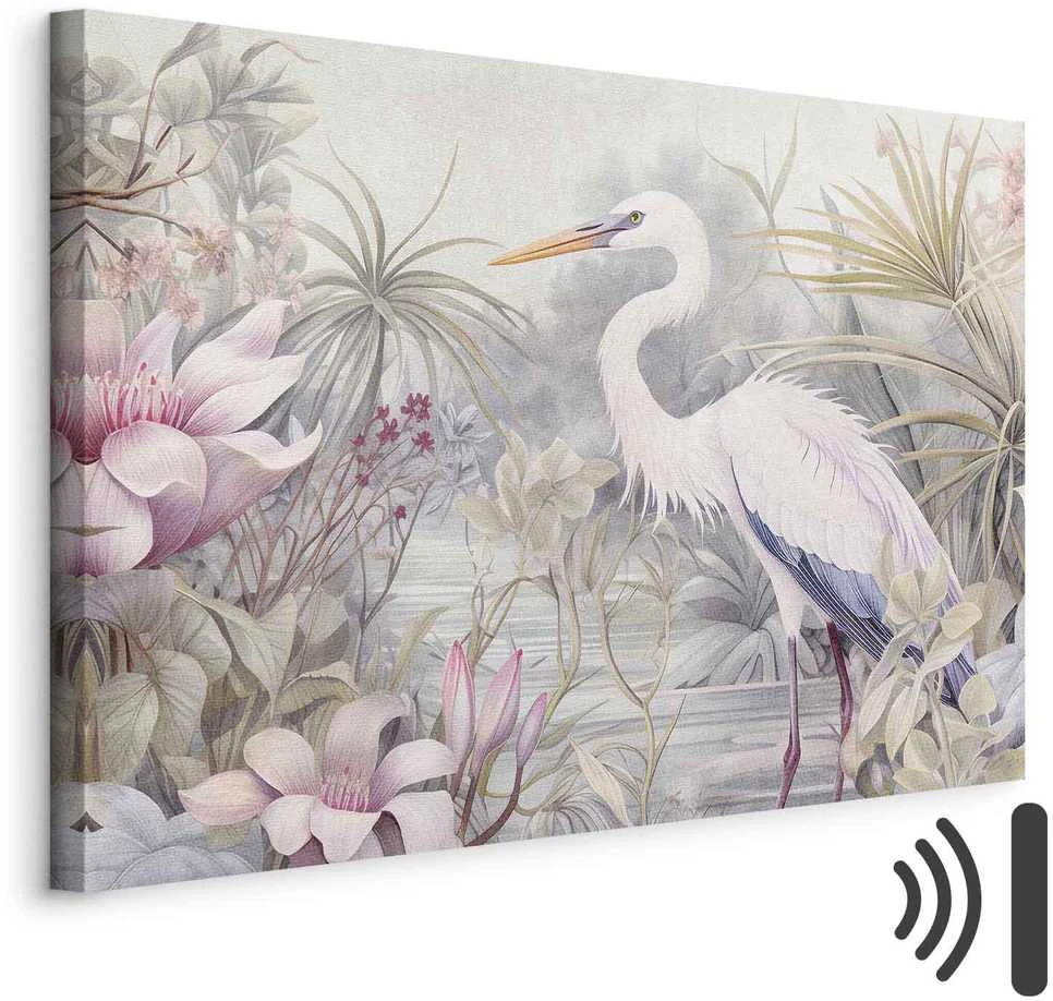 Artgeist Paveikslas - Heron wading in a pond - illustration in bright colours
