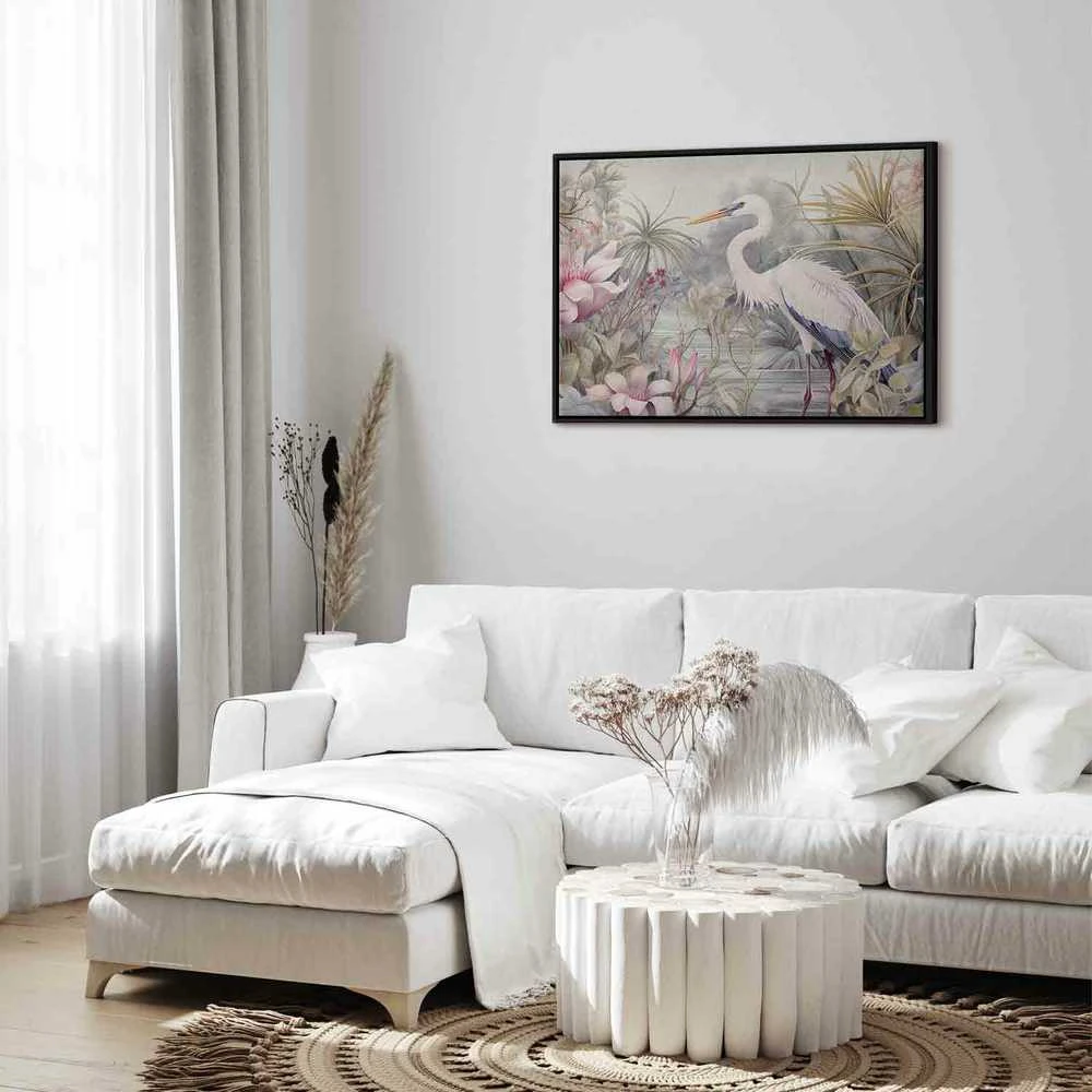 Artgeist Paveikslas - Heron wading in a pond - illustration in bright colours
