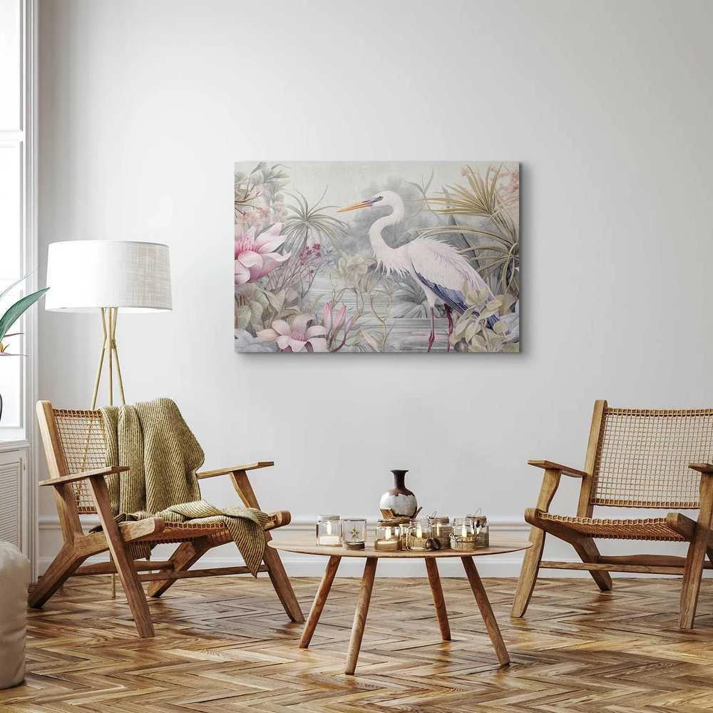 Artgeist Paveikslas - Heron wading in a pond - illustration in bright colours
