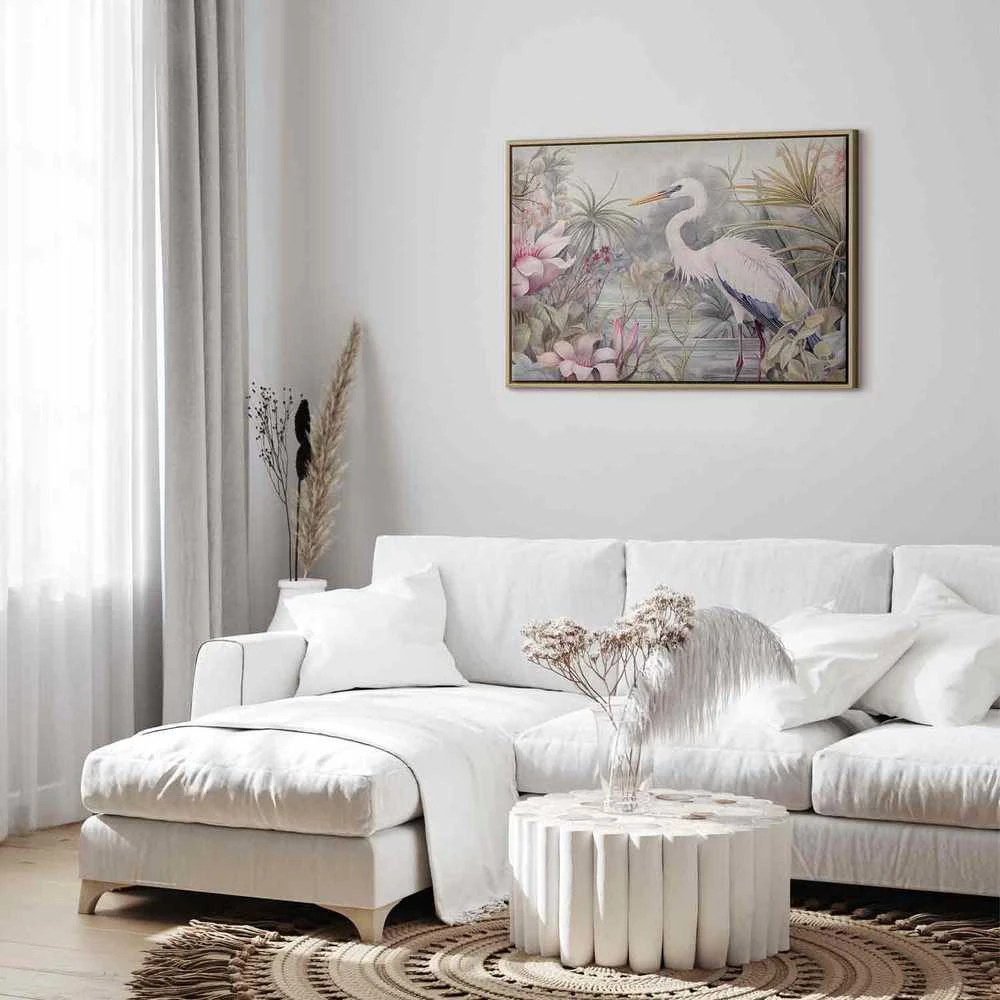 Artgeist Paveikslas - Heron wading in a pond - illustration in bright colours