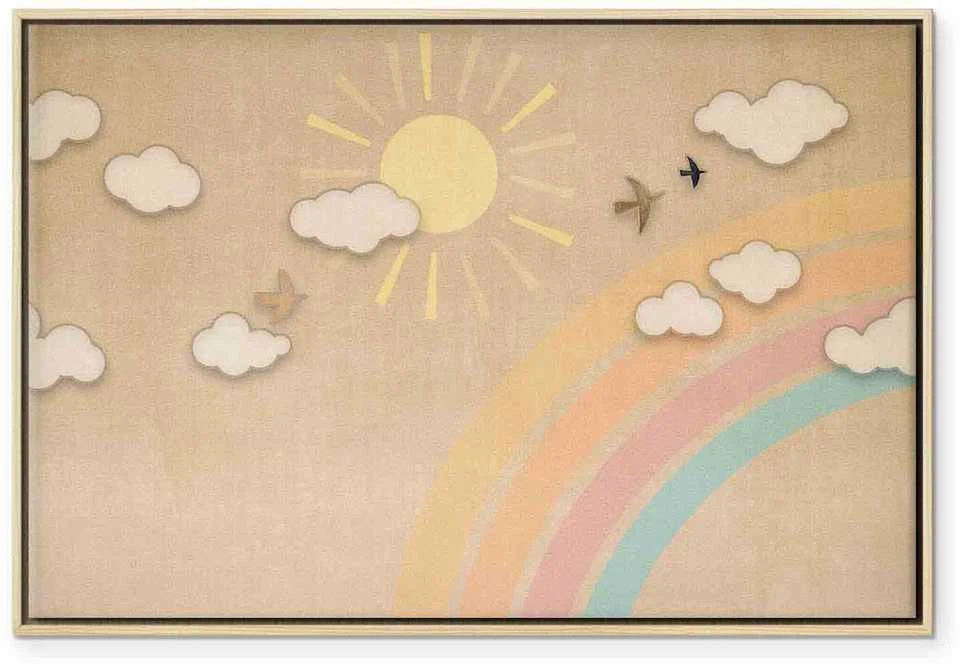 Artgeist Paveikslas - Holiday Sky - Sunny Day with a Rainbow and Flying Birds