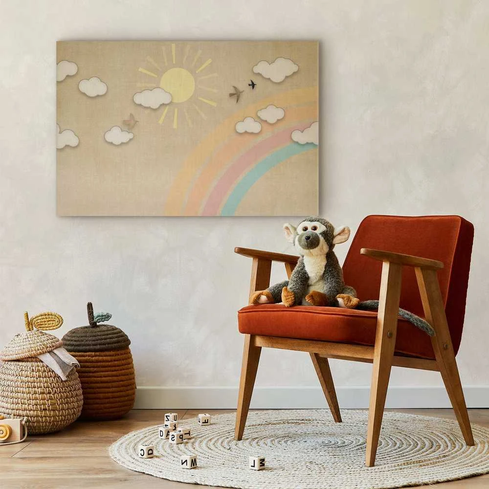 Artgeist Paveikslas - Holiday Sky - Sunny Day with a Rainbow and Flying Birds