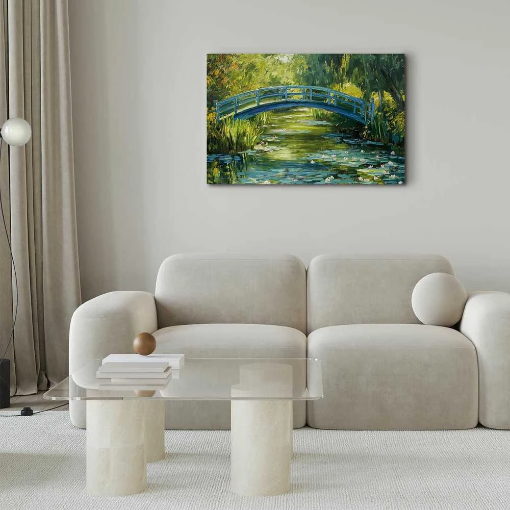 Artgeist Paveikslas - Impressionist bridge - painting of a bridge against a picturesque background