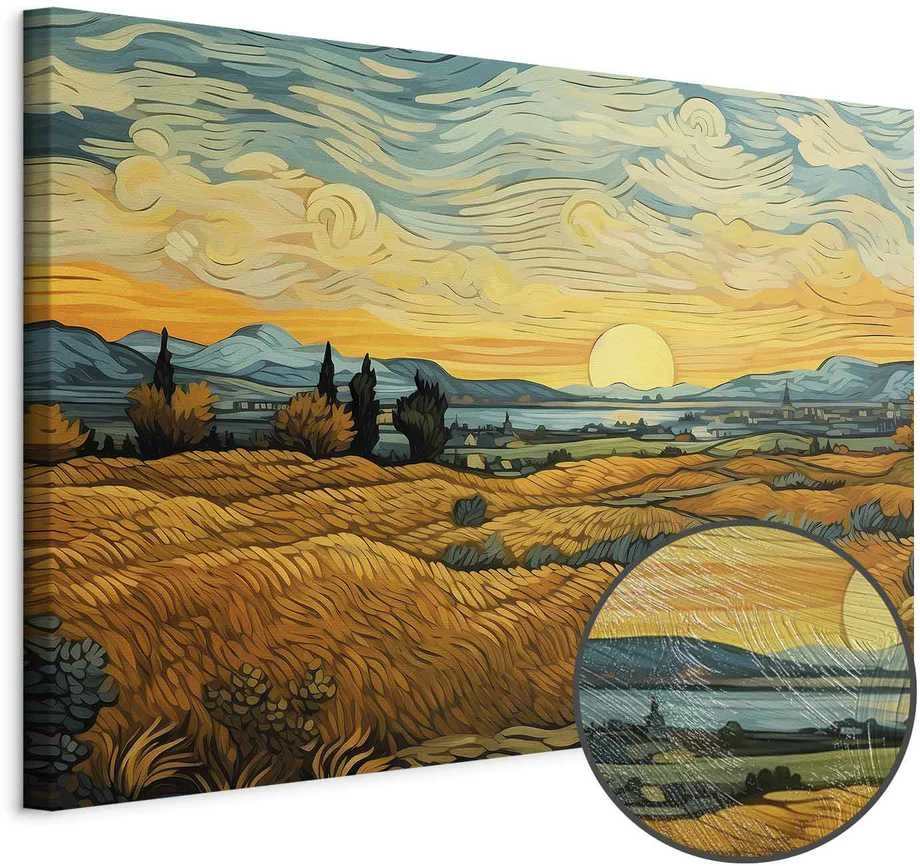 Artgeist Paveikslas - Impressionistic fields - painted golden landscape with fields of grain