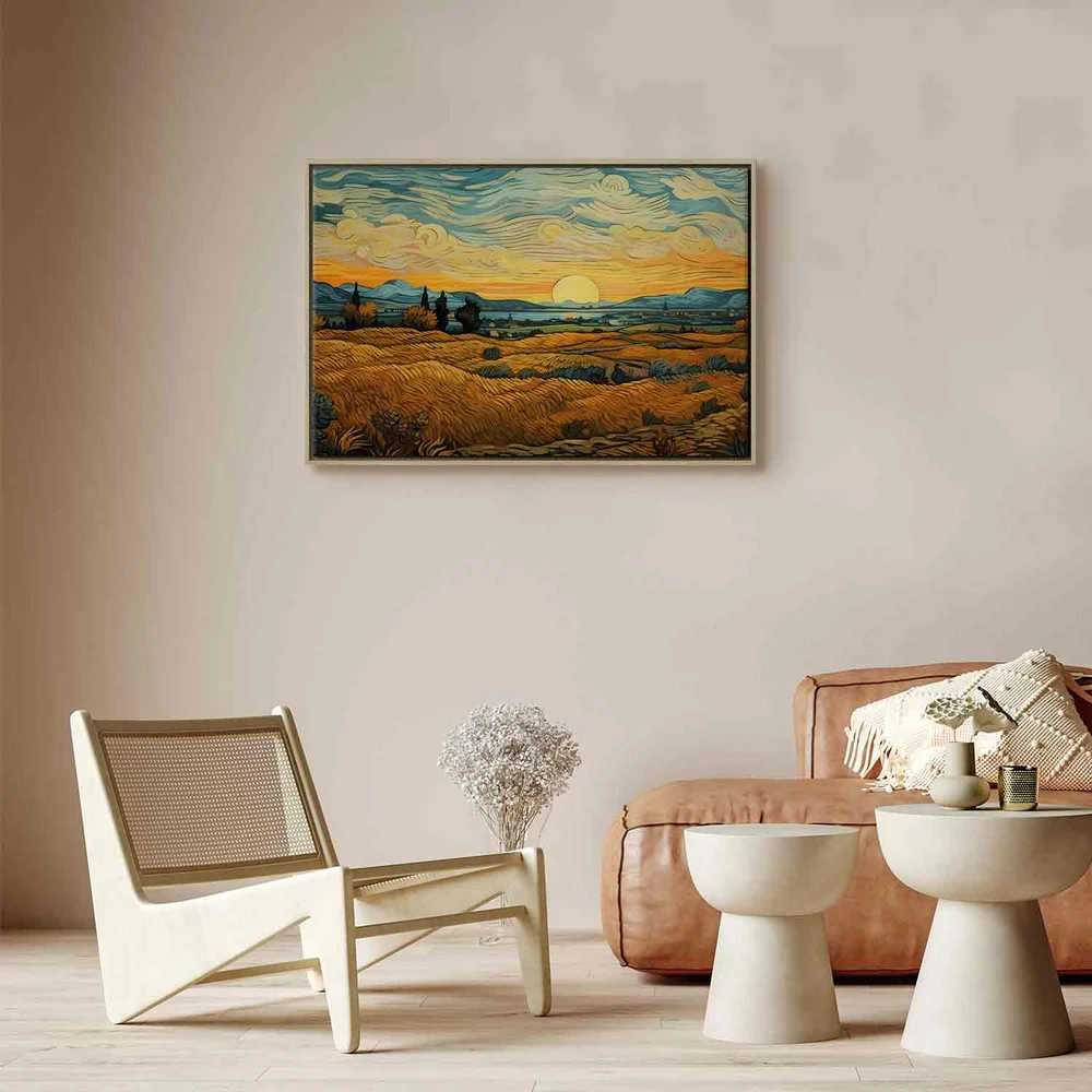 Artgeist Paveikslas - Impressionistic fields - painted golden landscape with fields of grain