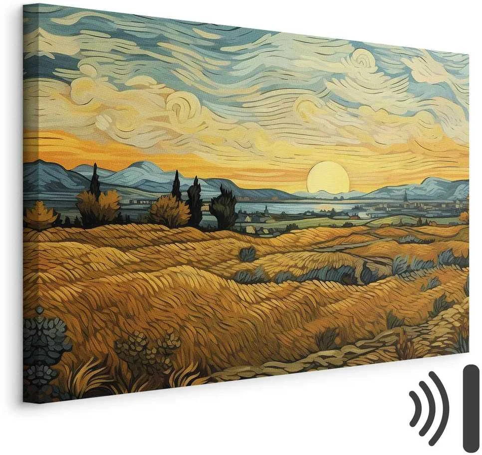 Artgeist Paveikslas - Impressionistic fields - painted golden landscape with fields of grain